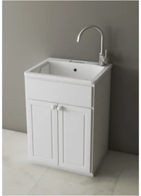 Lavatoio a Terra Per Esterno 60x60 Due Ante Con Vasca Sifone e Tavoletta In Plastica Xilon "Meteo" Bianco Lucido