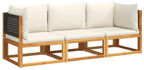 Set divano da giardino 3pz con cuscini legno massello di acacia