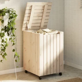 Cesta Biancheria Con Ruote Rana 45x45x64 Cm Legno Massello Pino /