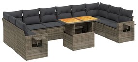 Set divani da giardino 11 pz con cuscini in polyrattan grigio