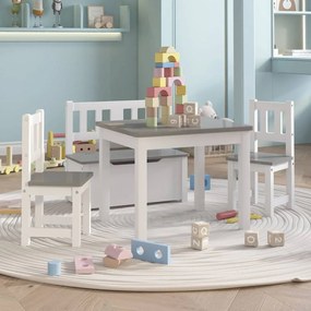 Set Tavolo E Sedie Per Bambini 4 Pezzi Bianco E Grigio İn Mdf /