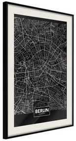 Poster  City Map: Berlin (Dark)  Cornice Quadri Cornice nera con pass-partout, Larghezza x Altezza Home decor 20x30