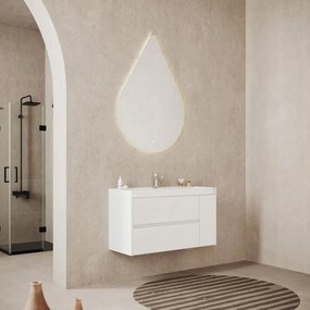 Base sospesa Portofino 100 cm con lavabo e 2 cassetti e 1 anta bianco opaco