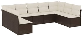 Set Divani da Giardino 9pz con Cuscini Marrone in Polyrattan