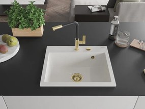 Mexen Oscar lavello in granito 1-vasca 580 x 490 mm, bianco, sifone dorato - 6519581000-20-G