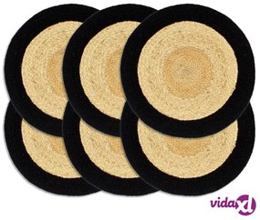 vidaXL Tovagliette 6 pz Naturale e Nero 38 cm in Juta e Cotone