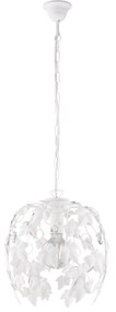 Lampadario Shabby Edera 1 Luce Ferro Battuto Bianco Con Foglie E Cristalli