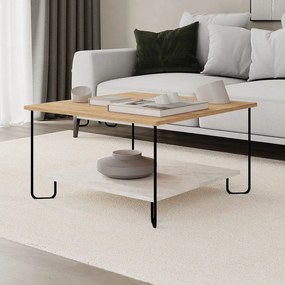 Tavolino con piano in rovere decorato in bianco e naturale 80x80 cm Tonka - Marckeric