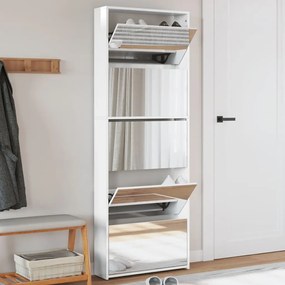 Scarpiera Con Specchio A 5 Livelli Bianco Lucido 63x17x169,5 Cm /