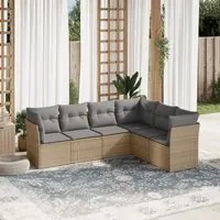 Set Divano da Giardino 6 pz con Cuscini Beige in Polyrattan 3249518