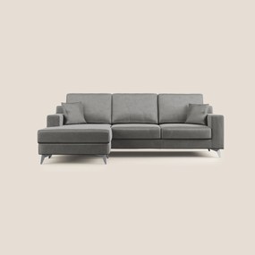 Michael divano moderno angolare con penisola in morbido velluto impermeabile T01 grigio