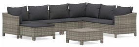Set divani da giardino 8 pz con cuscini in polyrattan grigio