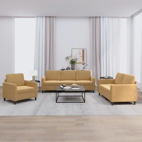 Set Di Divani 3 Pz Marrone İn Velluto /