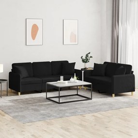 Set Divani 2 Pz Con Cuscini Nero İn Tessuto /