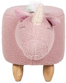 Pouf animaletto tessuto rosa e legno chiaro UNICORN Beliani