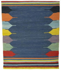Kilim Tappeto 90 x 110 Blu (Iran) Tessuto A Mano