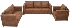 Set Divani 3 Pz İn Pelle Scamosciata Artificiale /