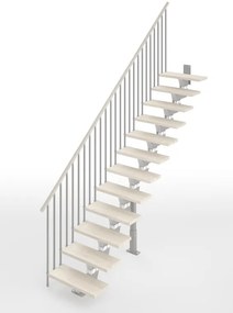 Scala a rampa dritta Vida IRIS, larghezza 60 cm, struttura in acciaio grigio argento, gradini in legno faggio, colore bianco