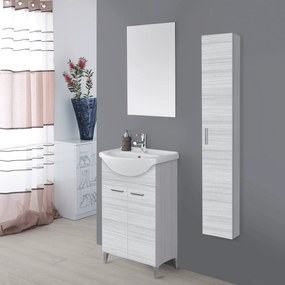 Mobile Bagno a Terra 55 Cm Due Ante Specchio Feridras "Stella" Grigio