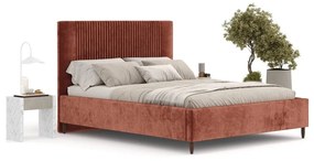 Letto matrimoniale imbottito color mattone con spazio contenitivo e rete 200x200 Etero - Maison de Rêve