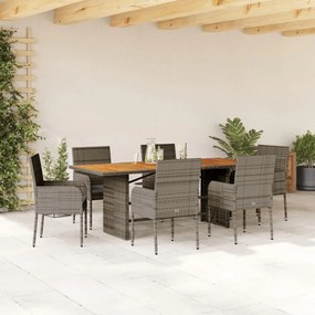 Set da pranzo da giardino 7 pz con cuscini in polyrattan grigio