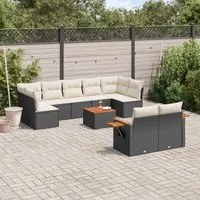 Set Divani da Giardino 10pz con Cuscini in Polyrattan Nero 3227134