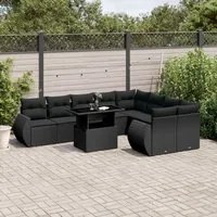 Set Divani da Giardino 10pz con Cuscini in Polyrattan Nero 3268755