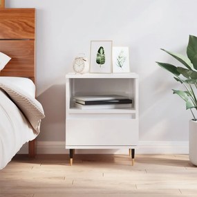 Comodino Bianco Lucido 40x35x50 Cm İn Legno Multistrato /