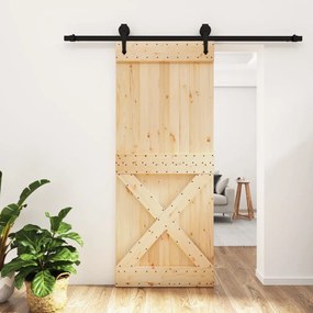Porta Scorrevole Con Set Hardware 85x210 Cm Legno Massello Pino /
