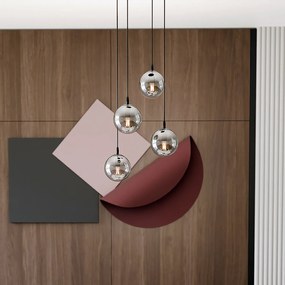 Sospensione 4 Luci Kali In Acciaio Nero Base Tonda E Sfere In Vetro Fumè