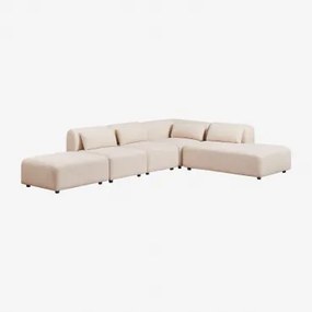 Divano Componibile Angolare In 4 Pezzi Con Chaise Longue Destra E Pouf Fogler Ciniglia Crema Beige - Sklum