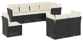 Set divani da giardino con cuscini 8 pz nero in polyrattan