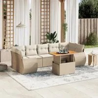 Set Divano da Giardino 8 pz con Cuscini Beige in Polyrattan 3272108