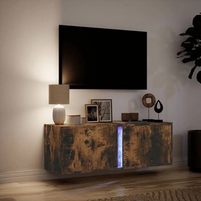 Mobile tv a parete con luci led rovere fumo 100x31x35 cm