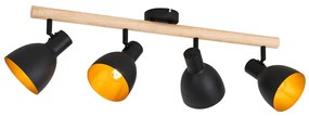 Faretto rustico nero con legno 4 luci - Flint