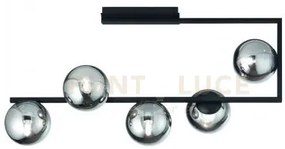 Plafoniera monile nero 5 luci attacco e14 con sfere fume'  l.85cm