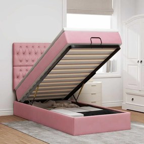 Struttura Letto Pouf Con Materassi Rosa 90x190 Cm İn Velluto /