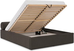 Letto matrimoniale imbottito grigio scuro con contenitore con rete inclusa 180x200 cm Cille – Ropez