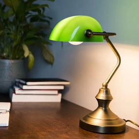 Lampada da tavolo classica/lampada da notaio bronzo con vetro verde - Banker