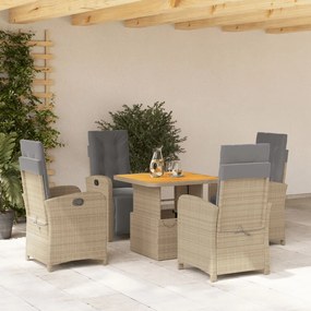 Set da pranzo da giardino 5 pz con cuscini beige in polyrattan