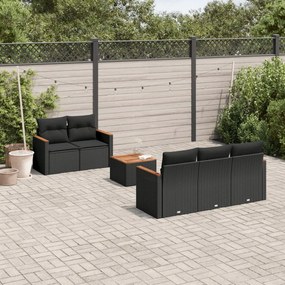 Set divano da giardino 6 pz con cuscini nero in polyrattan