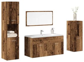 Set Mobili Da Bagno 4 Pz Legno Antico İn Legno Multistrato /