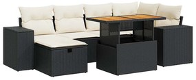 Set divani da giardino con cuscini 8 pz nero polyrattan acacia