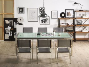 Tavolo da pranzo acciaio e vetro argento 220 x 100 cm GROSSETO Beliani