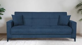 Divano letto Boston 3 posti con contenitore e braccioli, Blu navy