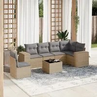 Set Divani da Giardino 7 pz con Cuscini Beige in Polyrattan 3222638