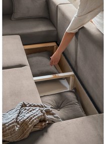 Divano letto angolare in velluto a coste marrone chiaro (angolo sinistro a forma di U) Lazy Lukka - Miuform