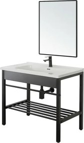 Mobile bagno a terra 80 cm stile industrial nero opaco con specchio Borg
