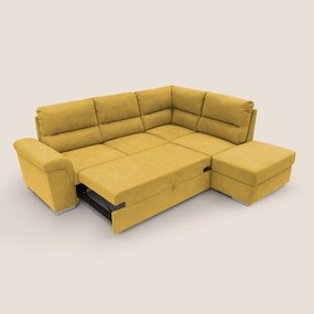Minerva divano angolare con estraibile a cassettone e pouf contenitore in tessuto morbido impermeabile T02 giallo
