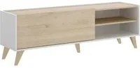 Mobile porta TV Dacerbi, Credenza bassa da soggiorno, Madia da salotto per televisione, 155x43h47 cm, Rovere e Bianco